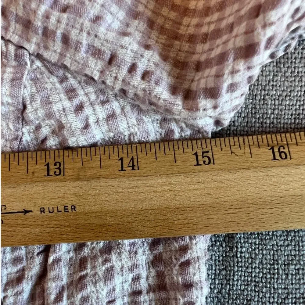 MADEWELL Seersucker Hopewell Puff-Sleeve Crop Top Womens Plaid Mauve Blouse XS